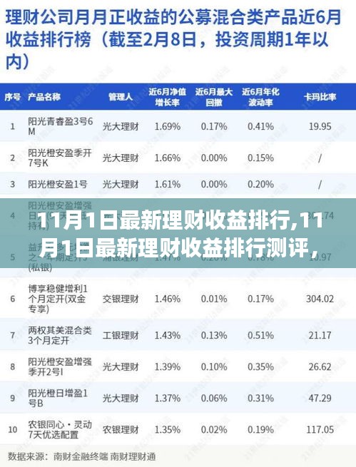 11月1日理财收益排行深度解析，产品特性、用户体验与目标用户群体一网打尽