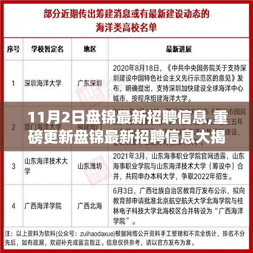 盘锦最新招聘信息揭秘，11月2日就业黄金机会火热来袭！