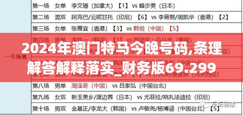 2024年澳门特马今晚号码,条理解答解释落实_财务版69.299