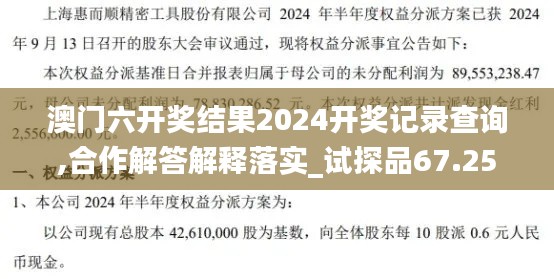 澳门六开奖结果2024开奖记录查询,合作解答解释落实_试探品67.255