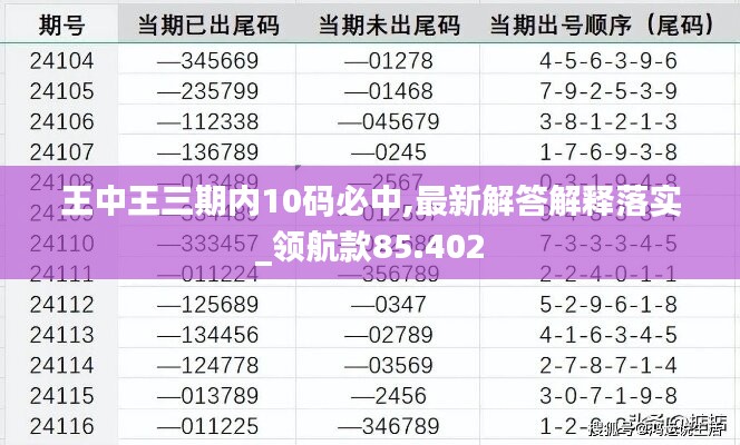 王中王三期内10码必中,最新解答解释落实_领航款85.402