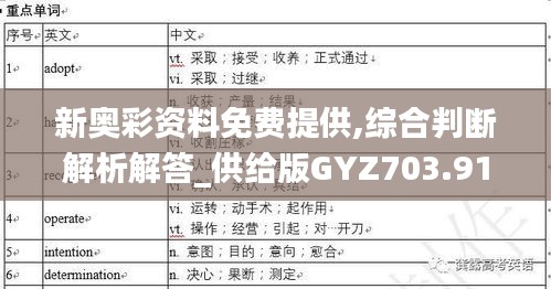 新奥彩资料免费提供,综合判断解析解答_供给版GYZ703.91