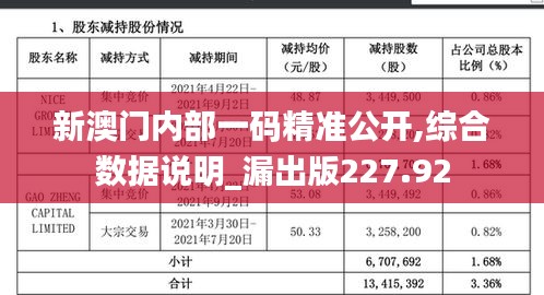 新澳门内部一码精准公开,综合数据说明_漏出版227.92