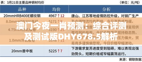 澳门今夜一肖预测：综合评测及测试版DHY678.5解析