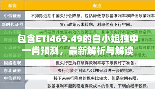 包含ETI469.49的白小姐独中一肖预测，最新解析与解读