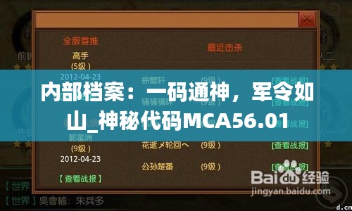 内部档案：一码通神，军令如山_神秘代码MCA56.01