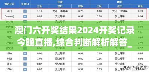 澳门六开奖结果2024开奖记录今晚直播,综合判断解析解答_归虚HUC991.82