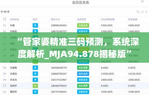 “管家婆精准三码预测，系统深度解析_MJA94.878揭秘版”