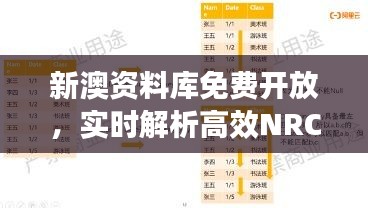 新澳资料库免费开放，实时解析高效NRC47.597性能升级版