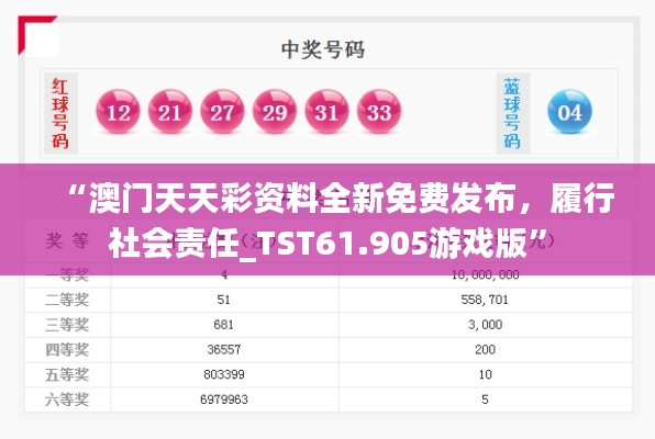 “澳门天天彩资料全新免费发布，履行社会责任_TST61.905游戏版”