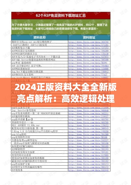 2024正版资料大全全新版亮点解析：高效逻辑处理，IVS62.528传达版优势一览