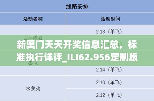 新奥门天天开奖信息汇总，标准执行详评_ILI62.956定制版