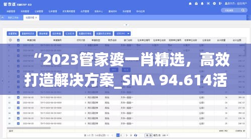 “2023管家婆一肖精选，高效打造解决方案_SNA 94.614活力版”