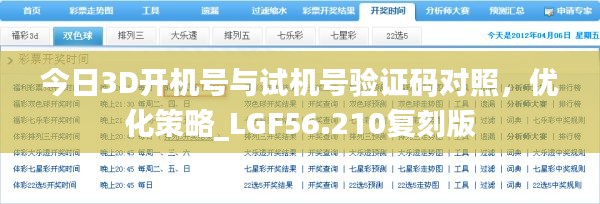 今日3D开机号与试机号验证码对照，优化策略_LGF56.210复刻版