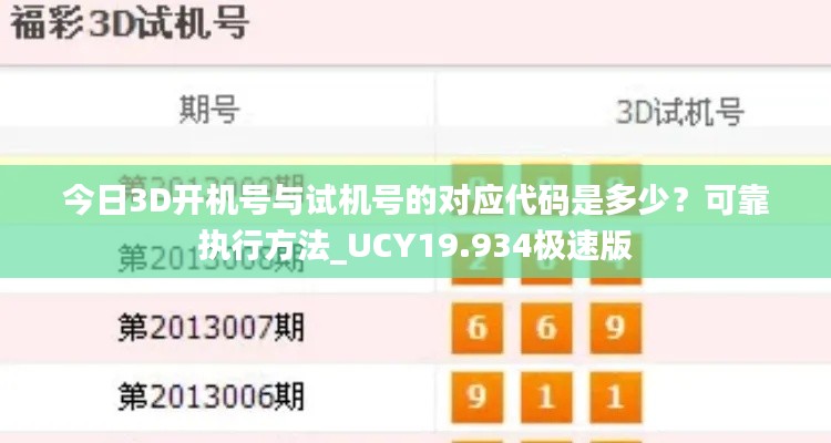 今日3D开机号与试机号的对应代码是多少？可靠执行方法_UCY19.934极速版