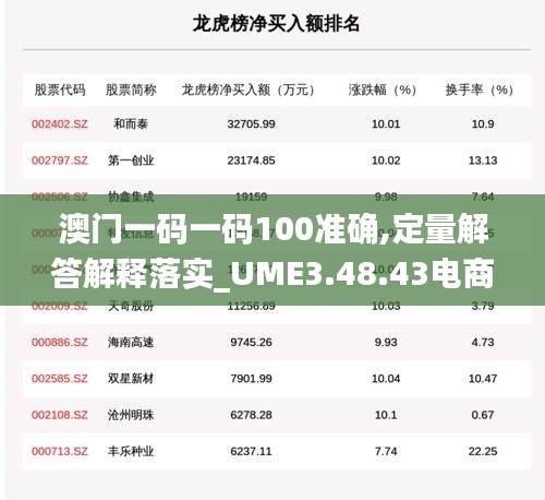 澳门一码一码100准确,定量解答解释落实_UME3.48.43电商版