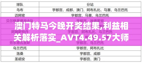 澳门特马今晚开奖结果,利益相关解析落实_AVT4.49.57大师版