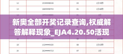 新奥全部开奖记录查询,权威解答解释现象_EJA4.20.50活现版