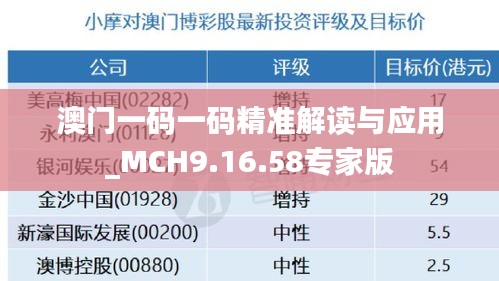 澳门一码一码精准解读与应用_MCH9.16.58专家版