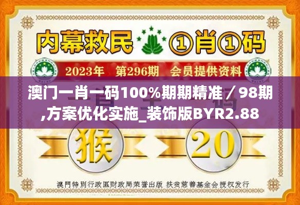 澳门一肖一码100%期期精准／98期,方案优化实施_装饰版BYR2.88