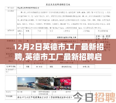 英德市工厂最新招聘启事及职业机会解析（12月2日更新）