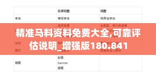 精准马料资料免费大全,可靠评估说明_增强版180.841