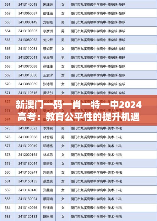 新澳门一码一肖一特一中2024高考：教育公平性的提升机遇