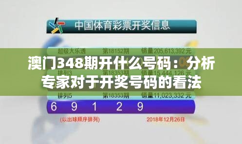 澳门348期开什么号码：分析专家对于开奖号码的看法