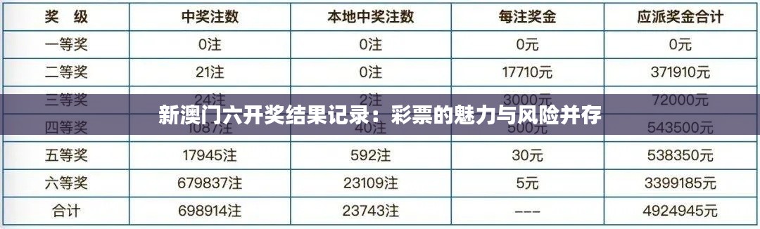 新澳门六开奖结果记录：彩票的魅力与风险并存