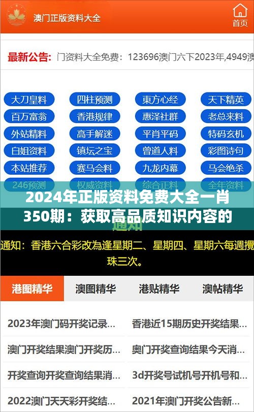 2024年正版资料免费大全一肖350期：获取高品质知识内容的最佳途径