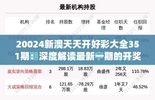 20024新澳天天开好彩大全351期：深度解读最新一期的开奖策略