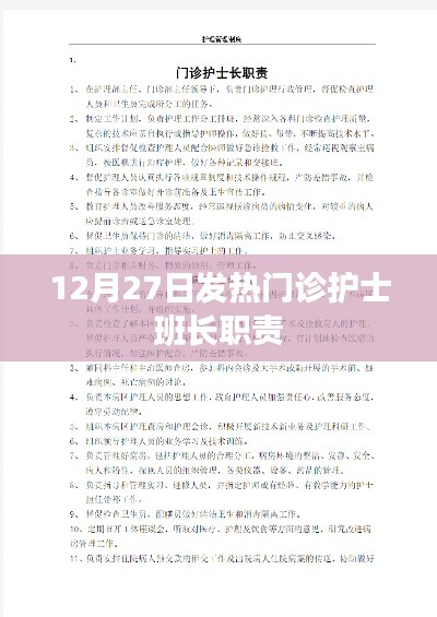 发热门诊护士班长职责解析，工作内容与重要性