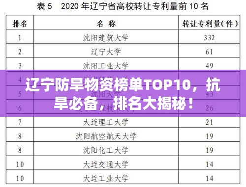 辽宁防旱物资榜单TOP10，抗旱必备，排名大揭秘！