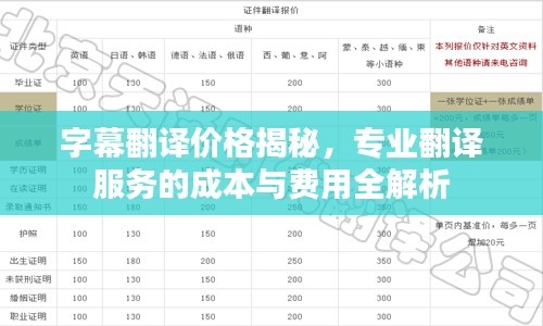 字幕翻译价格揭秘，专业翻译服务的成本与费用全解析