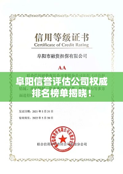 阜阳信誉评估公司权威排名榜单揭晓！