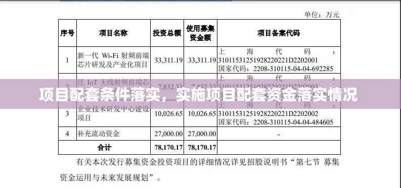 项目配套条件落实，实施项目配套资金落实情况 